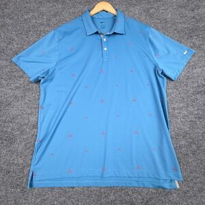 Nike Dri-Fit Golf Polo Mens XL‎ Blue Lobster All Over Print Performance Stretch